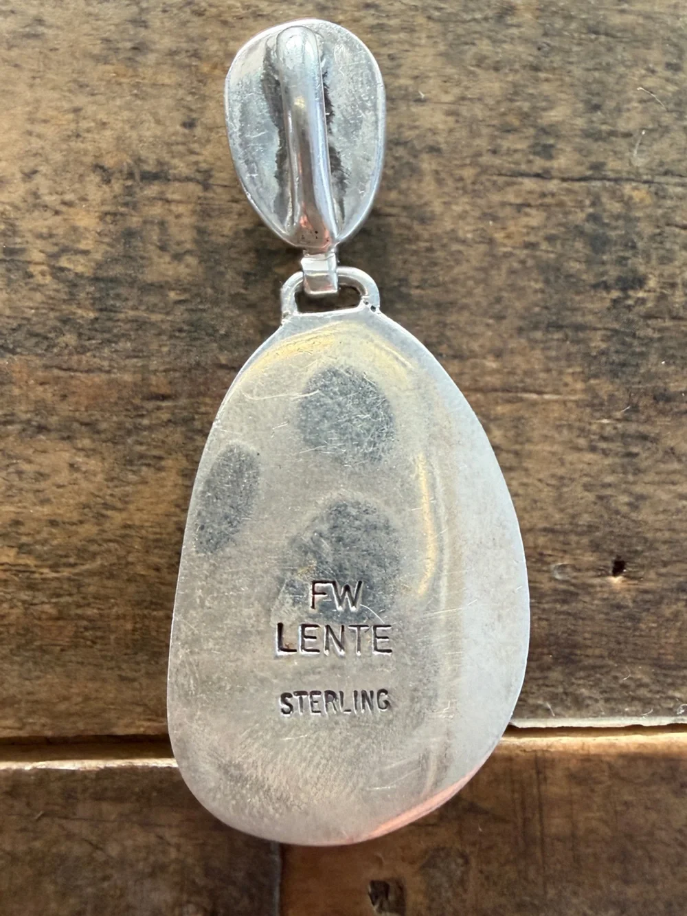Southwestern Native Turquoise Sterling Silver Two Stone Pendant Signed FW Lente